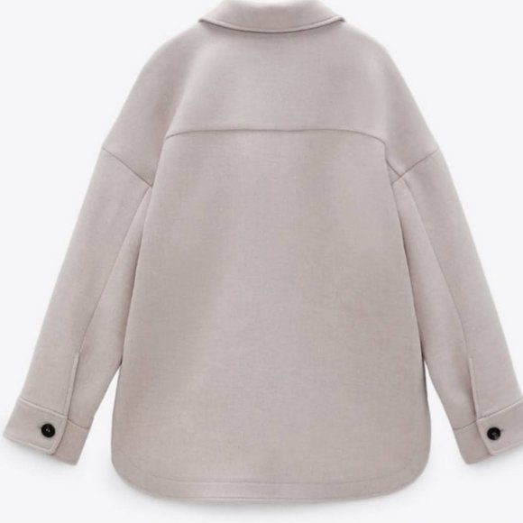 New Zara Oversized Manteco Wool Blend Overshirt Jacket Shacket In Stone NWT Sz L - Picture 3 of 9